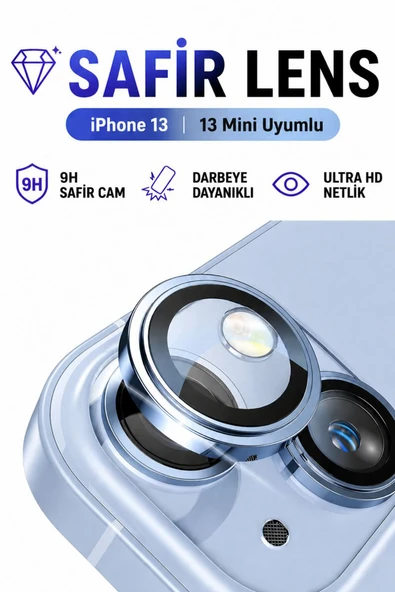 iPhone 13 / 13 Mini Sierra Mavi Metal Kamera Lens Koruyucu Safir Cam Ultra Net HD ürün görseli 1