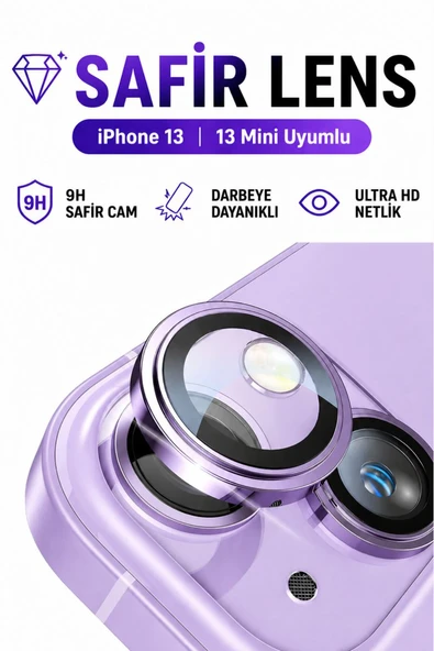 iPhone 13 / 13 Mini Purple Mor Metal Kamera Lens Koruyucu Safir Cam Ultra Net HD ürün görseli 1