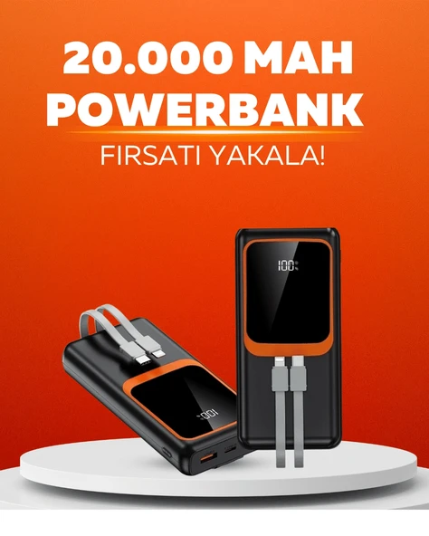 20.000 Mah Powerbank - 22.5w Hızlı Şarj, Çok Kablolu, Dijital Göstergeli ürün görseli 1