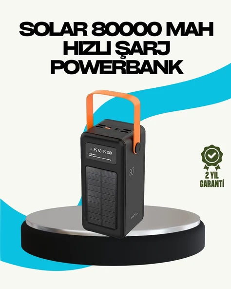 80000 mAh Güneş Enerjili Powerbank 4 Kablolu Type C Lightning Micro USB ürün görseli 1