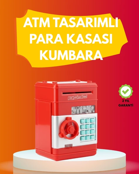 Atm Görünümlü Kırmızı Elektronik Şifreli Kumbara ürün görseli 1