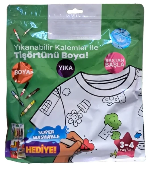 Kalem Hediyeli Boyanabilir Tişört 3-4 Yaş ürün görseli 1