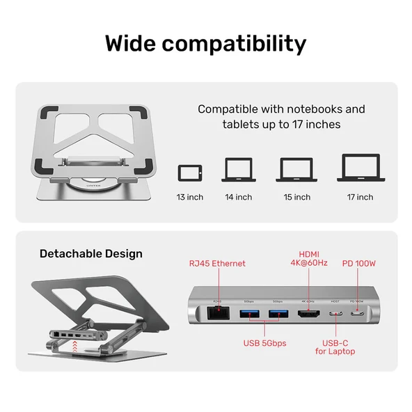 UNITEK USB-C NOTEBOOK STANDI VE DOCKING STATION (D1109A) - Resim 5