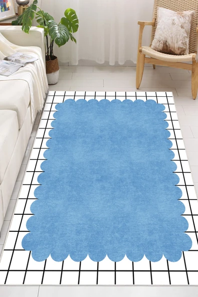 Modern Desenli Dijital Baskılı Yıkanabilir Kaymaz Taban Salon Halısı Oturma Odası Salon Halısı Genç Odası Halısı Yolluk 80 x 300 cm Mavi ürün görseli 1