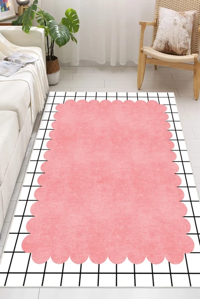 Modern Desenli Dijital Baskılı Yıkanabilir Kaymaz Taban Salon Halısı Oturma Odası Salon Halısı Genç Odası Halısı Yolluk 80 x 300 cm Pembe ürün görseli 1