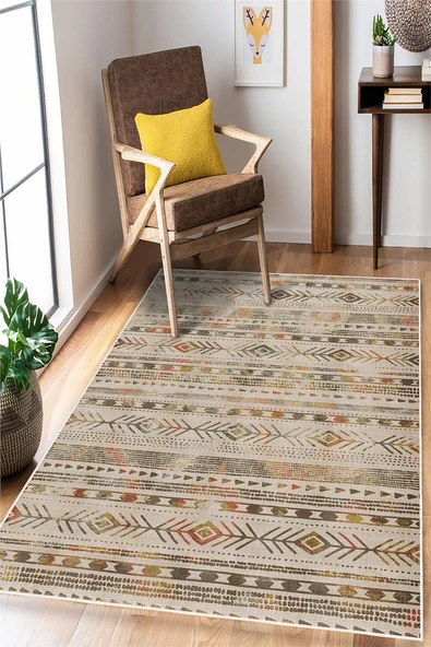 Renkli Kilim Desenli Baskılı Kaymaz Yıkanabilir Salon Oturma Odası Mutfak Antre Halısı Yolluk 200 x 400 cm Çok Renkli ürün görseli 1