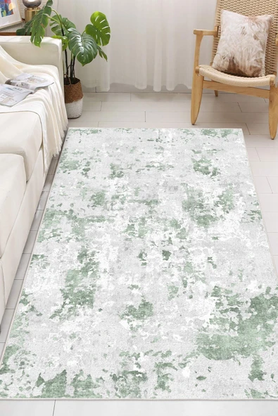Soyut Desenli Baskılı Kaymaz Yıkanabilir Salon Oturma Odası Mutfak Antre Halısı Yolluk 120 x 200 cm Yeşil ürün görseli 1