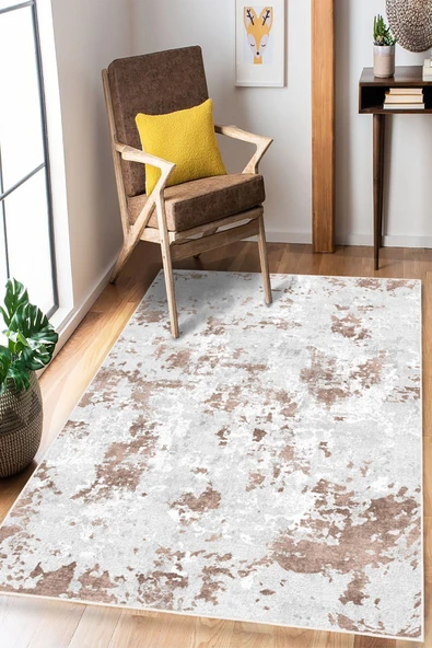Soyut Desenli Baskılı Kaymaz Yıkanabilir Salon Oturma Odası Mutfak Antre Halısı Yolluk 100 x 200 cm Kiremit ürün görseli 1