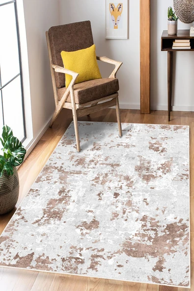 Soyut Desenli Baskılı Kaymaz Yıkanabilir Salon Oturma Odası Mutfak Antre Halısı Yolluk 80 x 400 cm Kiremit ürün görseli 1