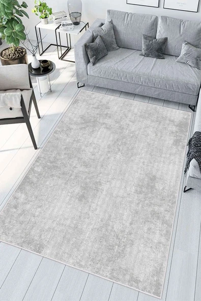 Düz Desenli Baskılı Kaymaz Yıkanabilir Salon Oturma Odası Mutfak Antre Halısı Yolluk 100 x 300 cm Gri ürün görseli 1
