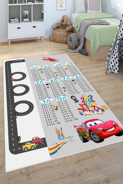 Çarpım Tablosu Yol Desenli Baskılı Yıkanabilir Kaymaz Taban Eğitici Öğretici Anaokulu ve Kreş Halısı 200 x 250 cm Gri ürün görseli 1