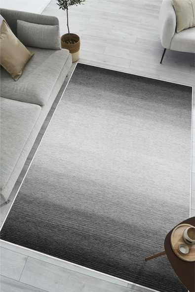 Gri Degrade Desenli Baskılı Kaymaz Yıkanabilir Salon Oturma Odası Mutfak Antre Halısı Yolluk 200 x 290 cm Gri ürün görseli 1