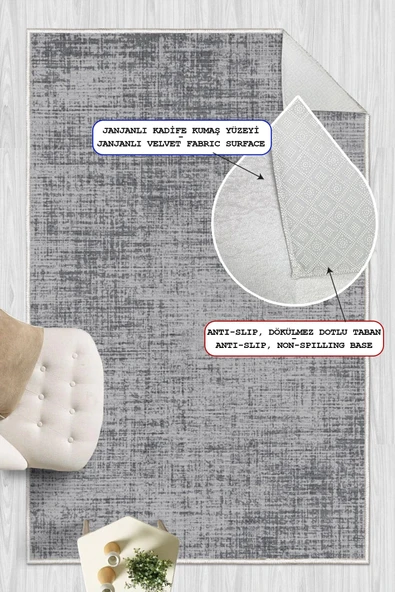 Klasik Desenli Gümüş Gri Saray Tipi Dijital Baskılı Yıkanabilir Kaymaz Taban Salon Halısı Yolluk 200 x 400 cm Antrasit ürün görseli 1