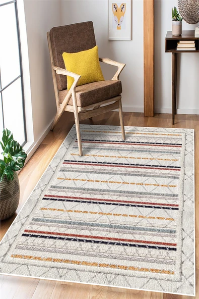 Renkli Modern Desen Baskılı Kaymaz Yıkanabilir Salon Oturma Odası Mutfak Antre Halısı Yolluk 160 x 250 cm Çok Renkli ürün görseli 1