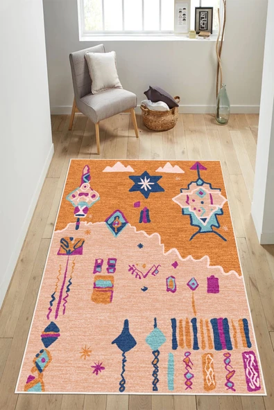 Bohem Figürlü Modern Sanat Temalı Dijital Baskılı Yıkanabilir Kaymaz Taban Salon Halısı Yolluk 160 x 250 cm Çok Renkli ürün görseli 1