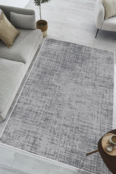 Klasik Desenli Gümüş Gri Saray Tipi Dijital Baskılı Yıkanabilir Kaymaz Taban Salon Halısı Yolluk 50 x 60 cm Antrasit ürün görseli 1