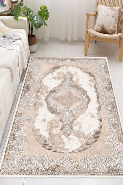 Lüks Grek Desenli Saray Göbekli Krem Dijital Baskılı Yıkanabilir Kaymaz Taban Salon Halısı Yolluk 80 x 150 cm Çok Renkli ürün görseli 1