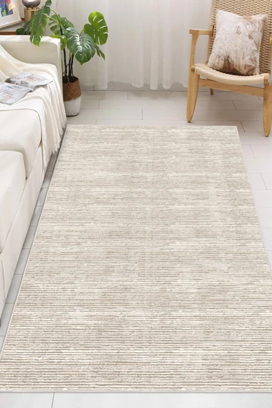 Modern Hasır Dokulu Minimalist Bej Krem Dijital Baskılı Yıkanabilir Kaymaz Taban Salon Halısı Yolluk 80 x 150 cm Çok Renkli ürün görseli 1