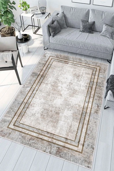 Modern Soyut Çizgili Bordo Gri Halı Dijital Baskılı Yıkanabilir Kaymaz Taban Salon Halısı Yolluk 50 x 60 cm Çok Renkli