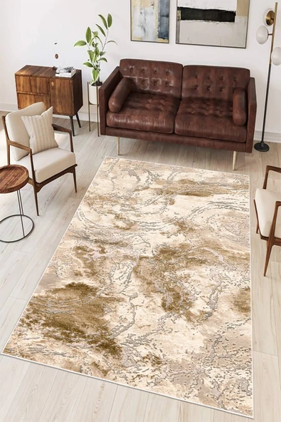 Lüks Mermer Desenli Gold Detaylı Dijital Baskılı Yıkanabilir Kaymaz Taban Salon Halısı Yolluk 80 x 200 cm Çok Renkli ürün görseli 1