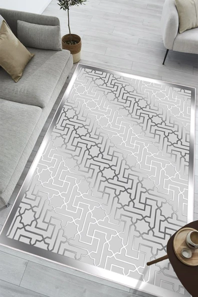 Modern Desen Baskılı Kaymaz Yıkanabilir Salon Oturma Odası Mutfak Antre Hol Halısı Yolluk 80 x 400 cm Gri ürün görseli 1