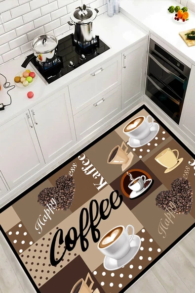 Modern Mutfak Halısı Dört Mevsim Makinede Yıkanabilir Leke Tutmaz Kaymaz Taban Mutfak Halı 120 x 180 cm Kahverengi ürün görseli 1