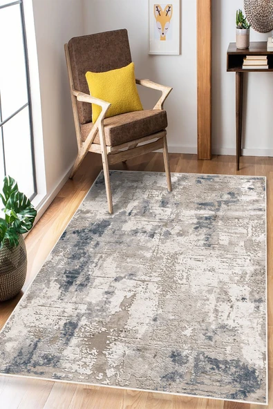 Soyut Desenli Baskılı Kaymaz Yıkanabilir Salon Oturma Odası Mutfak Antre Hol Halısı Yolluk 50 x 60 cm Mavi