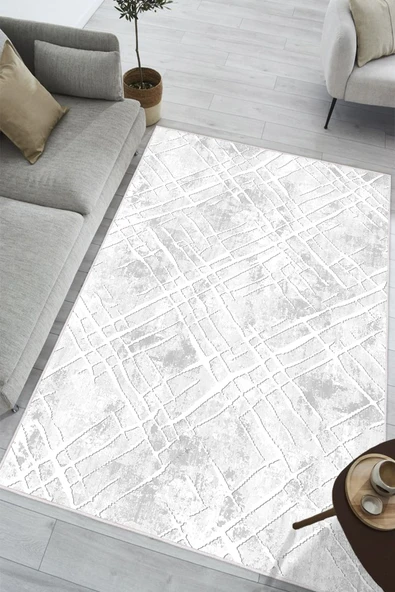 Soyut Desen Baskılı Kaymaz Yıkanabilir Salon Oturma Odası Mutfak Hol Antre Halısı Yolluk 50 x 60 cm Gri