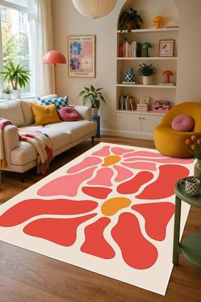 Pinterest Çiçek Desenli Baskılı Kaymaz Yıkanabilir Salon Oturma Odası Mutfak Halısı Yolluk 100 x 250 cm Çok Renkli ürün görseli 1