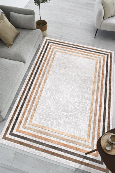 Modern Dijital Baskılı Halı Makinede Yıkanabilir Kaymaz Taban Oturma Odası Salon ve Yolluk halı 200 x 300 cm Açık Gri ürün görseli 1