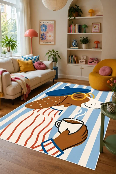 Pinterest Köpek Figürlü Baskılı Kaymaz Yıkanabilir Salon Oturma Odası Mutfak Balkon Halısı Yolluk 100 x 400 cm Mavi ürün görseli 1