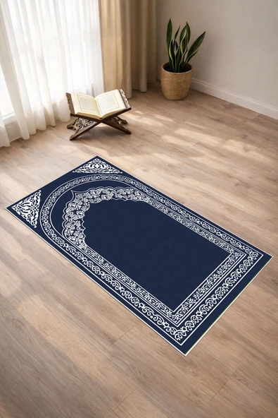 Mihrap Desenli Dijital Baskılı Kaymaz Taban Yıkanabilir Seccade Tek Ebat Mavi ürün görseli 1