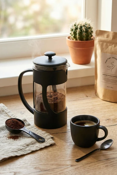 350 ml Borosilikat Cam French Press & Siyah Modern Kahve Ve Bitki Çayı Demleme Gereci ürün görseli 1