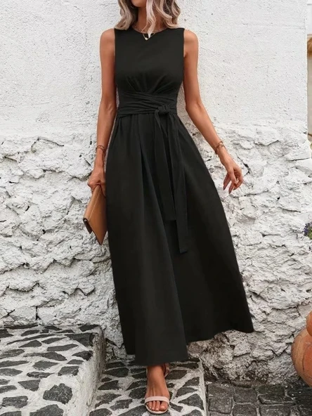 Kadın Omuzlardan Açık Belden Bağcıklı Uzun Aerobin Elbise ürün görseli 1