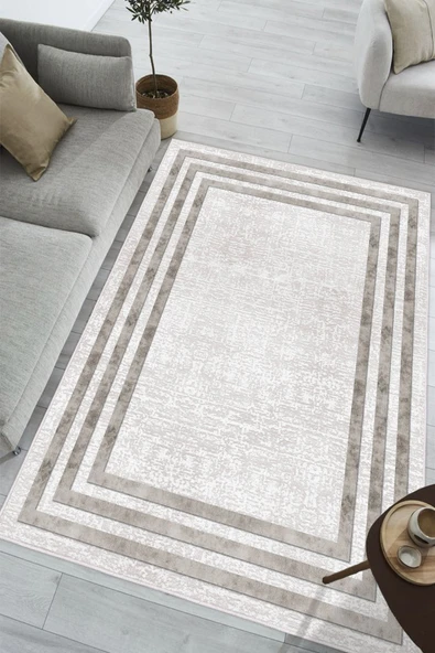 Modern Dijital Baskılı Halı Makinede Yıkanabilir Kaymaz Taban Oturma Odası Salon ve Yolluk halı 80 x 400 cm Koyu Gri ürün görseli 1