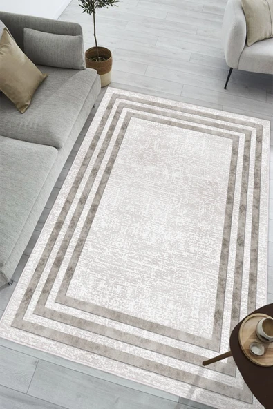 Modern Dijital Baskılı Halı Makinede Yıkanabilir Kaymaz Taban Oturma Odası Salon ve Yolluk halı 100 x 400 cm Koyu Gri ürün görseli 1