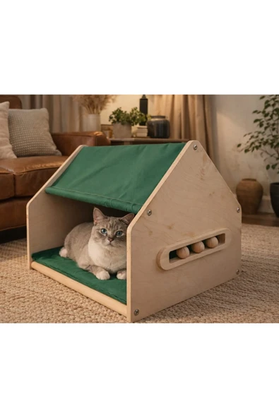 Ahşap Kedi Evi–Modern İç Mekan Kedi Yuvası-MeoWood ürün görseli 1