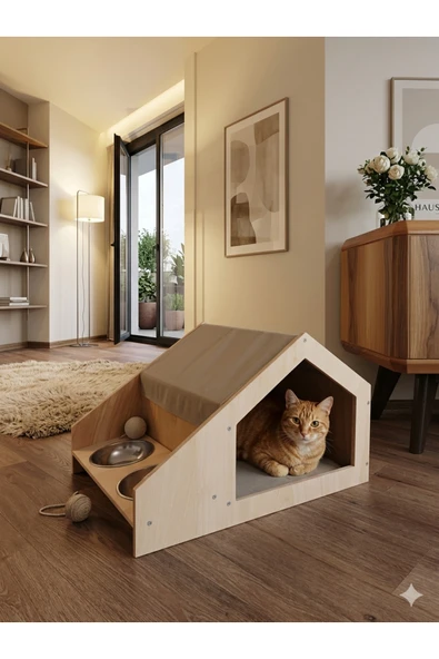 Ahşap Kedi Evi–Modern İç Mekan Kedi Yuvası-MeoWood ürün görseli 1