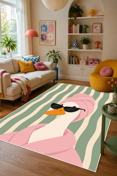 Pinterest Ördek Figürlü Baskılı Kaymaz Yıkanabilir Salon Oturma Odası Mutfak Balkon Halısı Yolluk 100 x 200 cm Çok Renkli ürün görseli 1