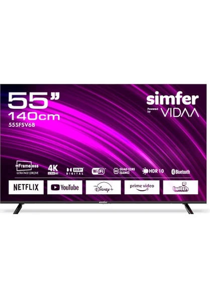 Simfer 55sfsv6b 55"  140 Ekran Uydu Alıcılı 4k Ultra Hd Vıdaa Smart  Led Tv ürün görseli 1