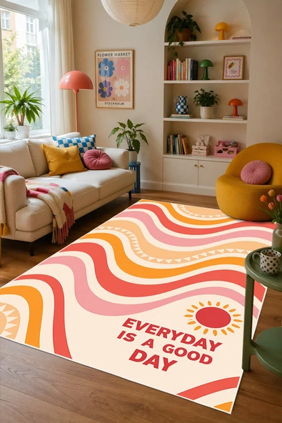 Pinterest Temalı Mottolu Renkli Baskılı Kaymaz Yıkanabilir Salon Oturma Odası Mutfak Halısı Yolluk 80 x 300 cm Çok Renkli ürün görseli 1