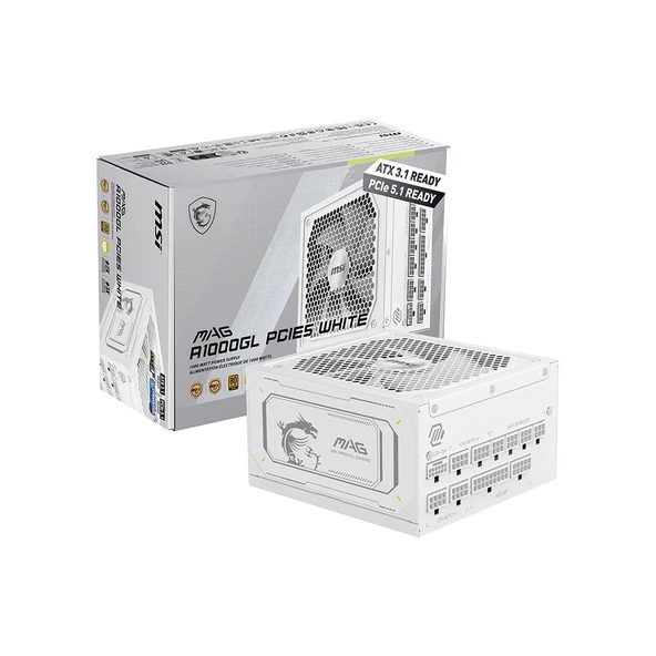 MSI MAG A1000GL PCIE5 WHITE 1000W 80Plus Gold ATX 3.1 Full Modüler Beyaz Güç Kaynağı ürün görseli 1
