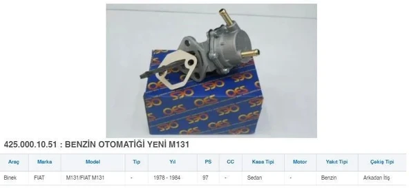 BENZIN OTOMATİĞİ M131 DKS YM 78>84 ürün görseli 1