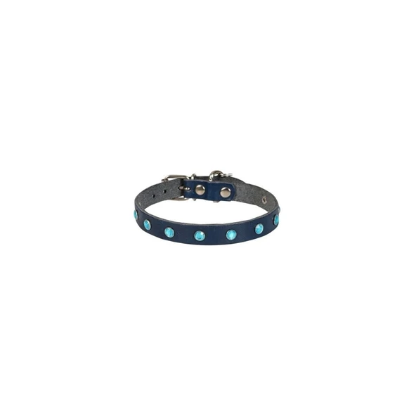 Cattie Gerçek Deriden El Yapımı Taşlı Kedi Boyun Tasması 1,2x25-29cm - Royal Blue ürün görseli 1