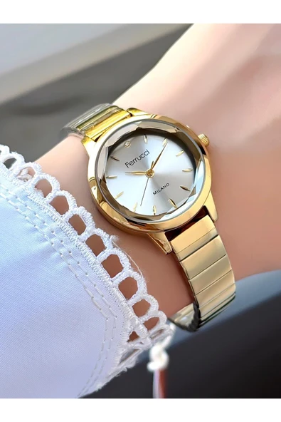 Milano Krem Kadran Rose Gold Metal Kordon Kadın Kol Saati  Altın Beyaz ürün görseli 1
