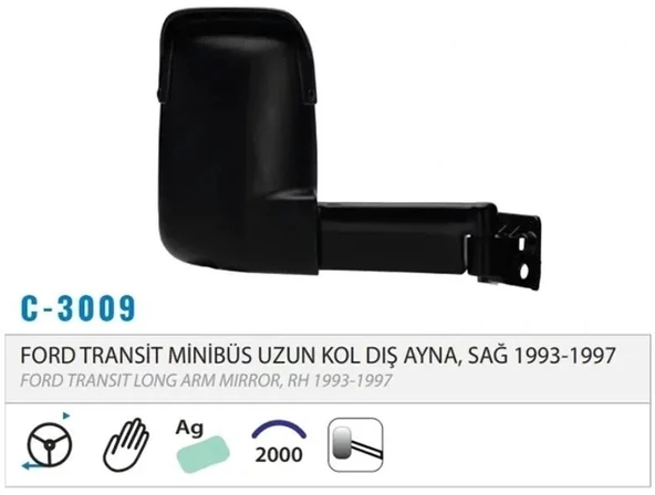 DIŞ DİKİZ AYNASI MEKANİK UZUN KOL SAĞ TRANSİT T15 93-97 M003.3009 ürün görseli 1