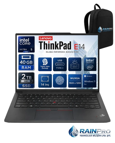 Thinkpad E14 Gen6 Intel Core Ultra 5 125U 40 GB DDR5 2 TB SSD Intel® 14'' Wuxga IPS Windows 11 Pro Taşınabilir Bilgisayar 21M7009RNP15 ürün görseli 1