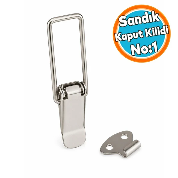 1 Adet Gergi Mandalı Çelik Sandık Kaput Kilidi Klipsi Asmalı 8cm Parlak Krom Kaput Sandık Klips No:1 ürün görseli 1