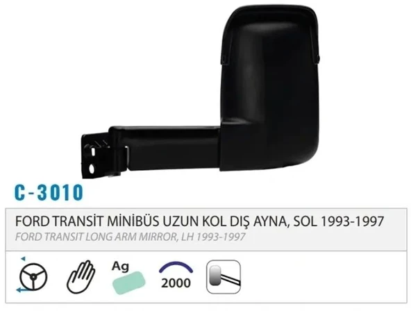 DIŞ DİKİZ AYNASI MEKANİK UZUN KOL SOL TRANSİT T15 93-97 M003.3010 ürün görseli 1