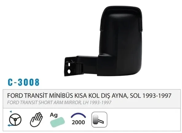 DIŞ DİKİZ AYNASI MEKANİK KISA KOL SOL TRANSİT T15 93-97 M003.3008 ürün görseli 1